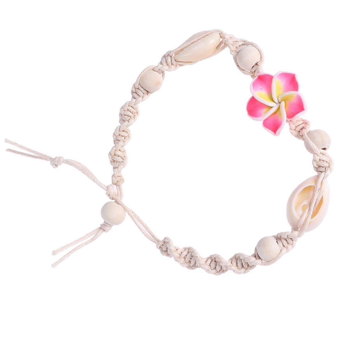 Cute Floral Beach Anklets for Ladies Adjustable Bead Ankle Bracelets 1Pack Red Color