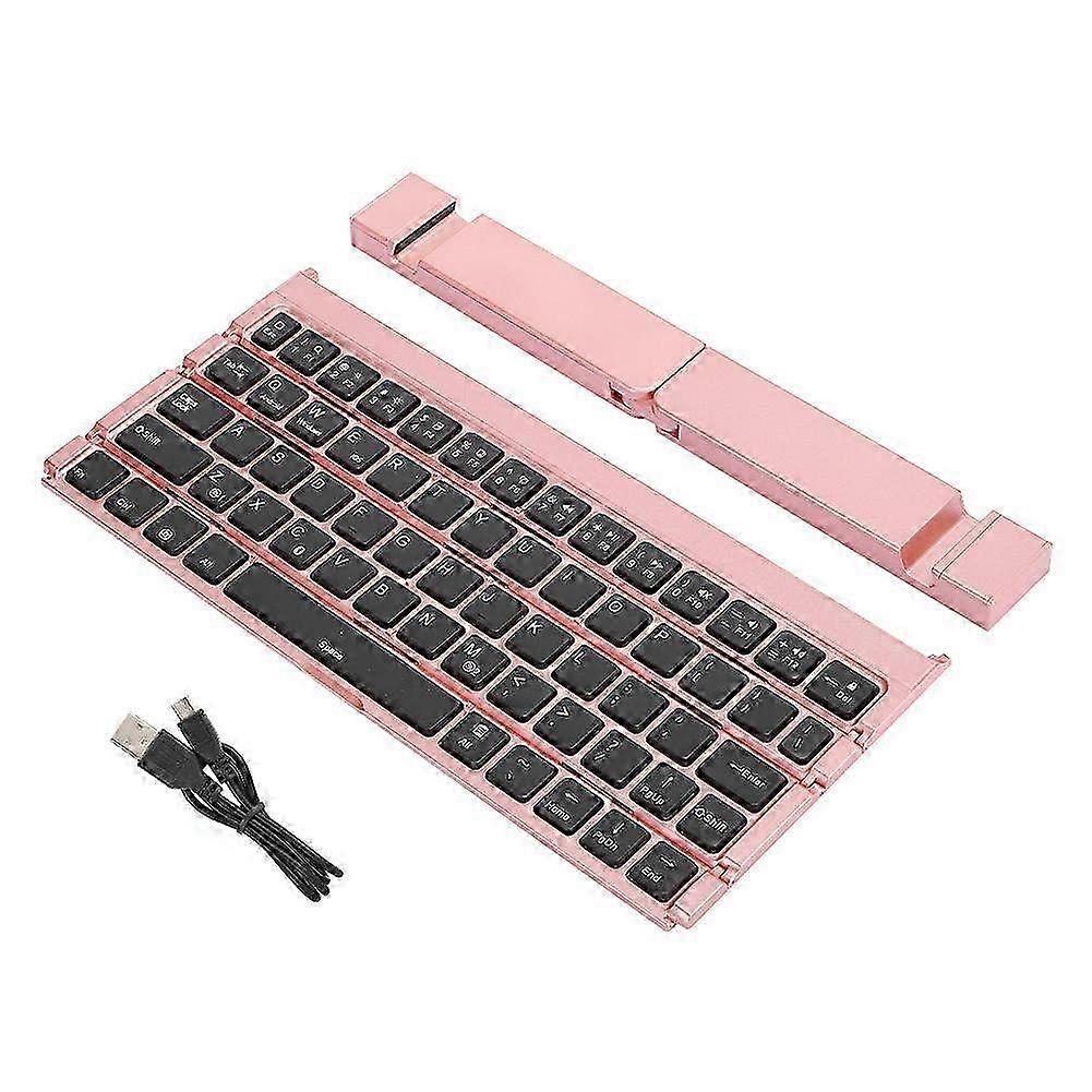 Wireless Mini Foldable Keyboard with Stand - Pink ABS Computer Accessory for Mute Typing & Bluetooth Connectivity