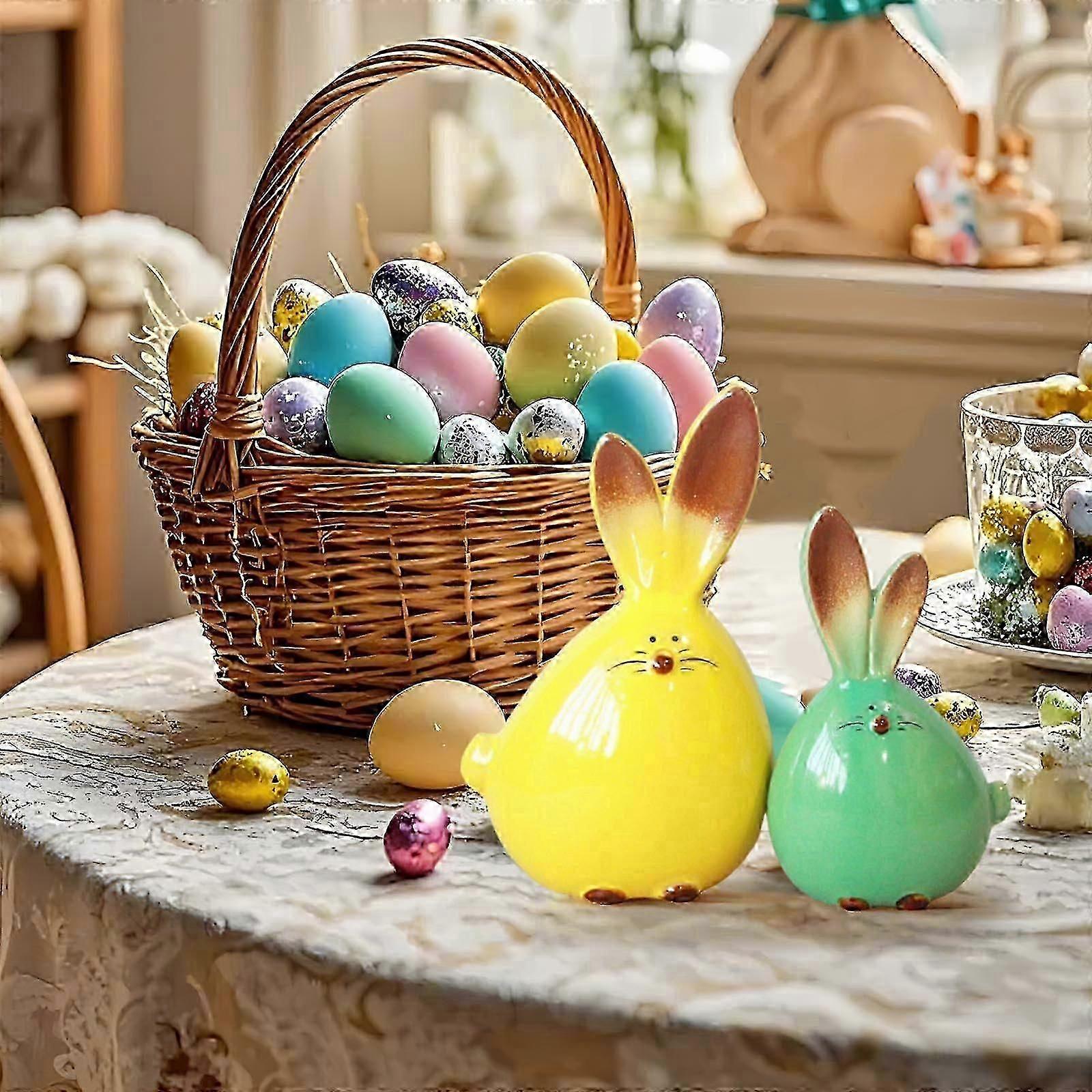 Easter Bunny Statue 2 Piece Set Of Ceramic Easter Bunnies Easter Decorative Items