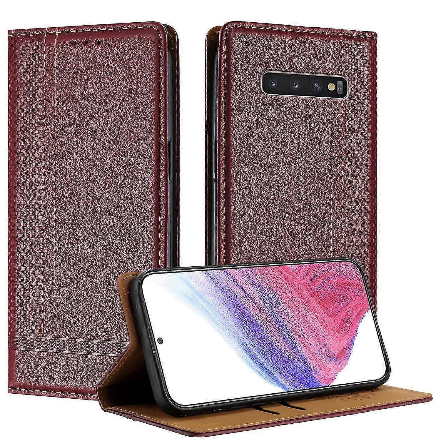 Case For Samsung Galaxy S10 Plus, Vintage Stitch Leather Wallet Case Card Slot Kickstand Magnetic Closure Shockproof Flip Folio Case Cover
