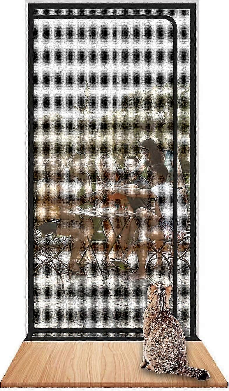 דלת מסך חתול מחוזקת מסך עמיד בפני חיות מחמד עם רוכסן לבן מונע מחיות מחמד להיגמר