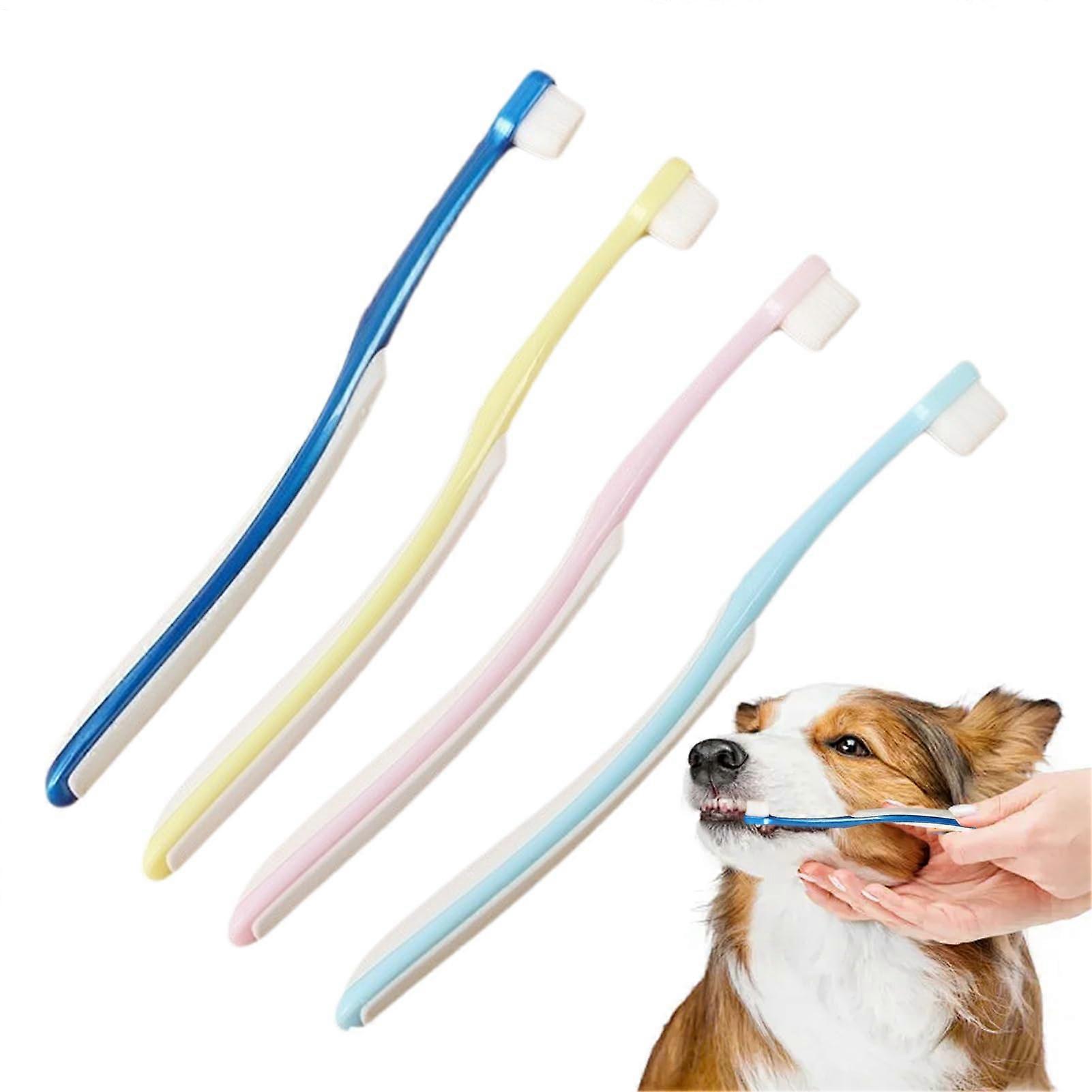 Dog Toothbrushes | 4 Small Soft-Bristle Toothbrushes Set with Wide Head for Daily Pet Care at Home and Travel