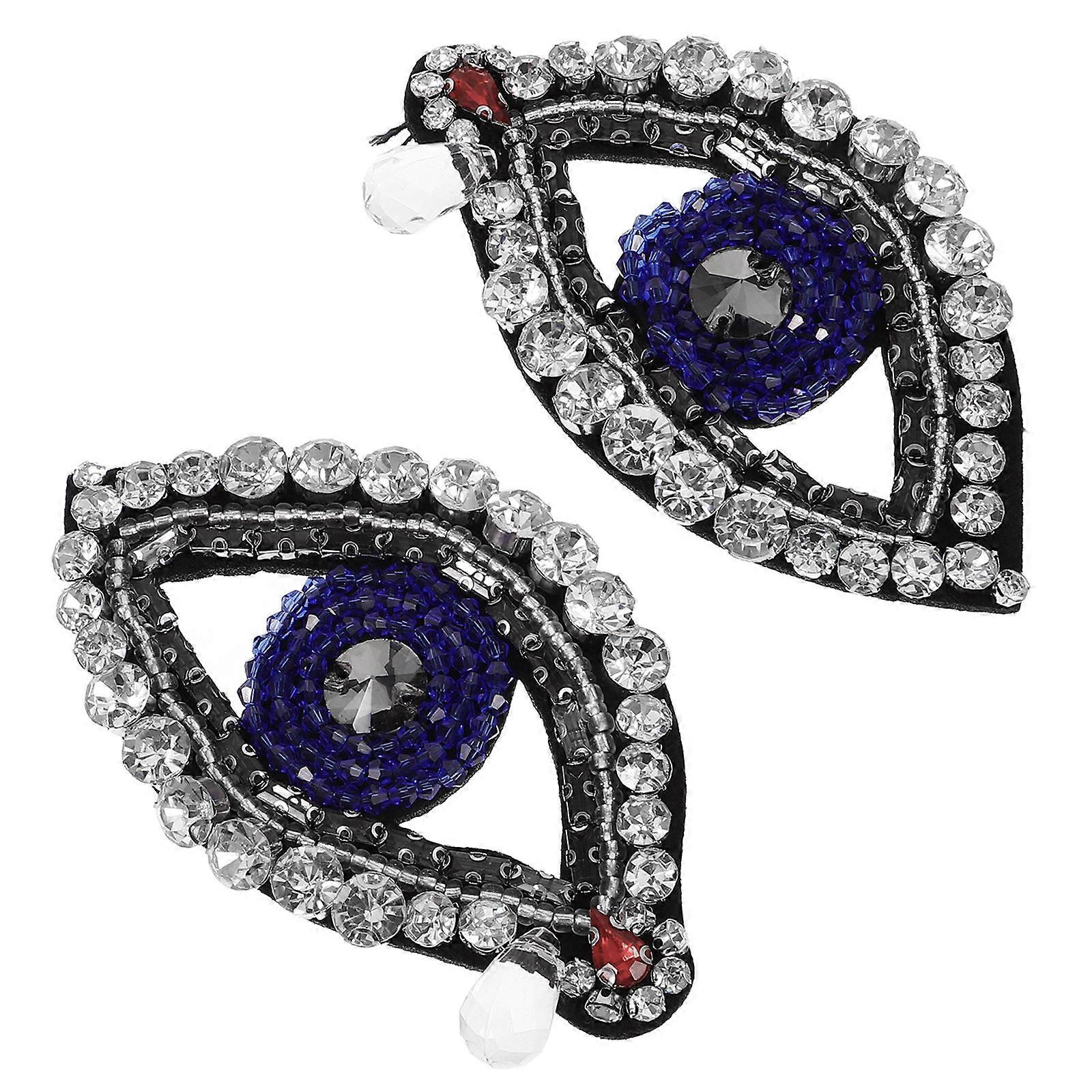Assorted Rhinestone Eye Shaped Patches for Crafting Lightweight Compact Size 2Pcs