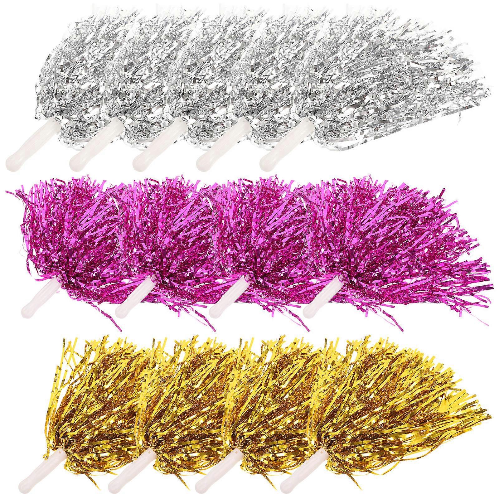 Delicate Cheerleading Pom Poms for Cosplay Use Made of PET Assorted Color 12 Pieces