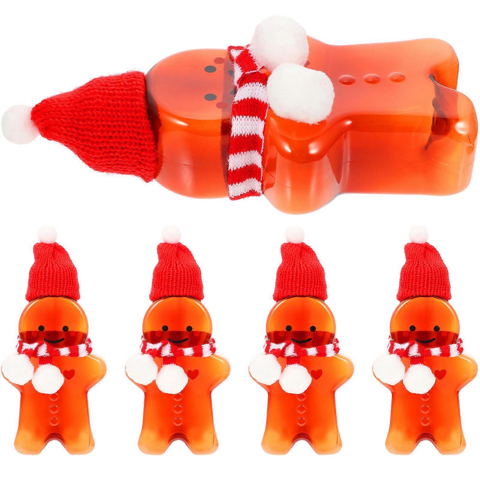 Gingerbread Man Shape Empty Bottle 5 Sets For Christmas Party Snacks Food Storage 500ml Coffee Color