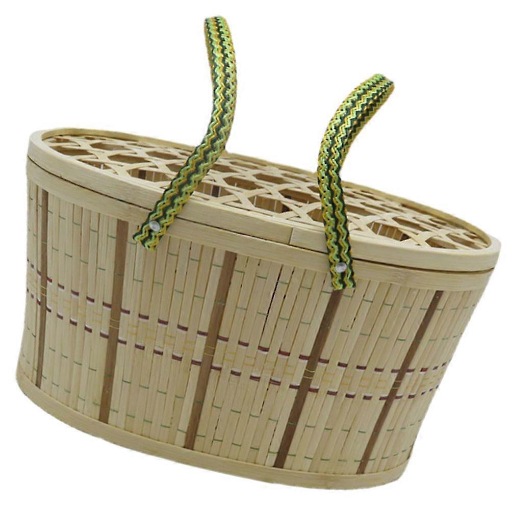 Natural Style Storage Basket With Hollow Cover For Kitchenware Use 1Set