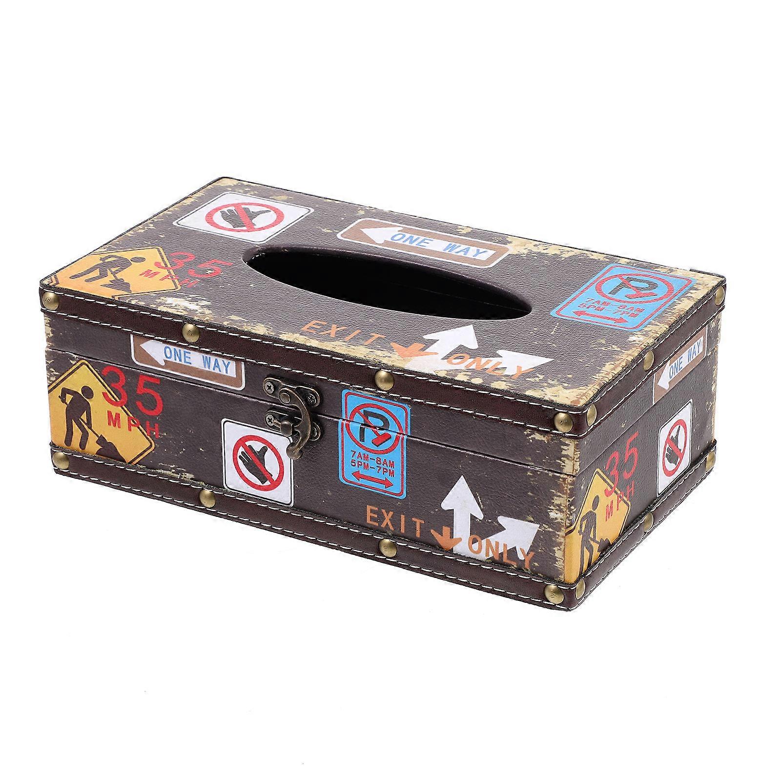 Retro Rectangular Tissue Box Cover Functional Tissue Storage for Living Room Desktop Home Use Made of Wood 1Set