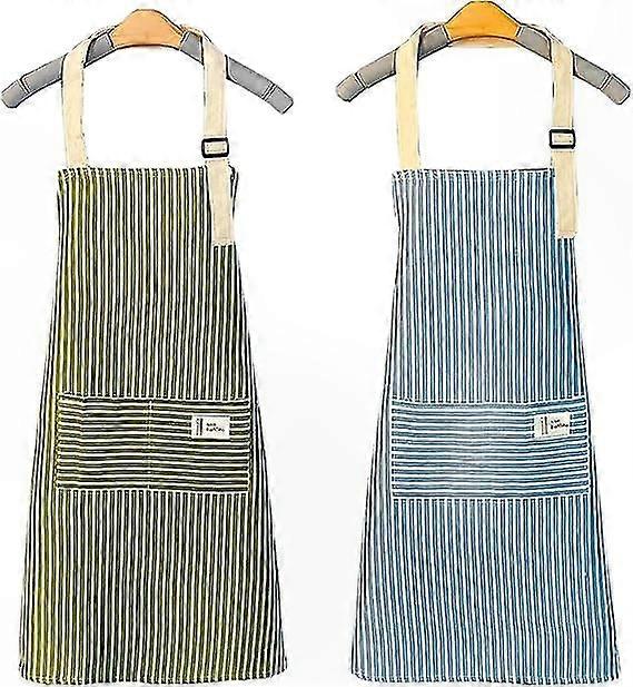2 عبوة مآزر قابلة للتعديل ، ساحة مطبخ من الكتان القطني المقاوم للماء مقاس 72 سم × 68 سم مع جيوب مزدوجة للاستخدام في المنزل والمطعم والبستنة والشواء
