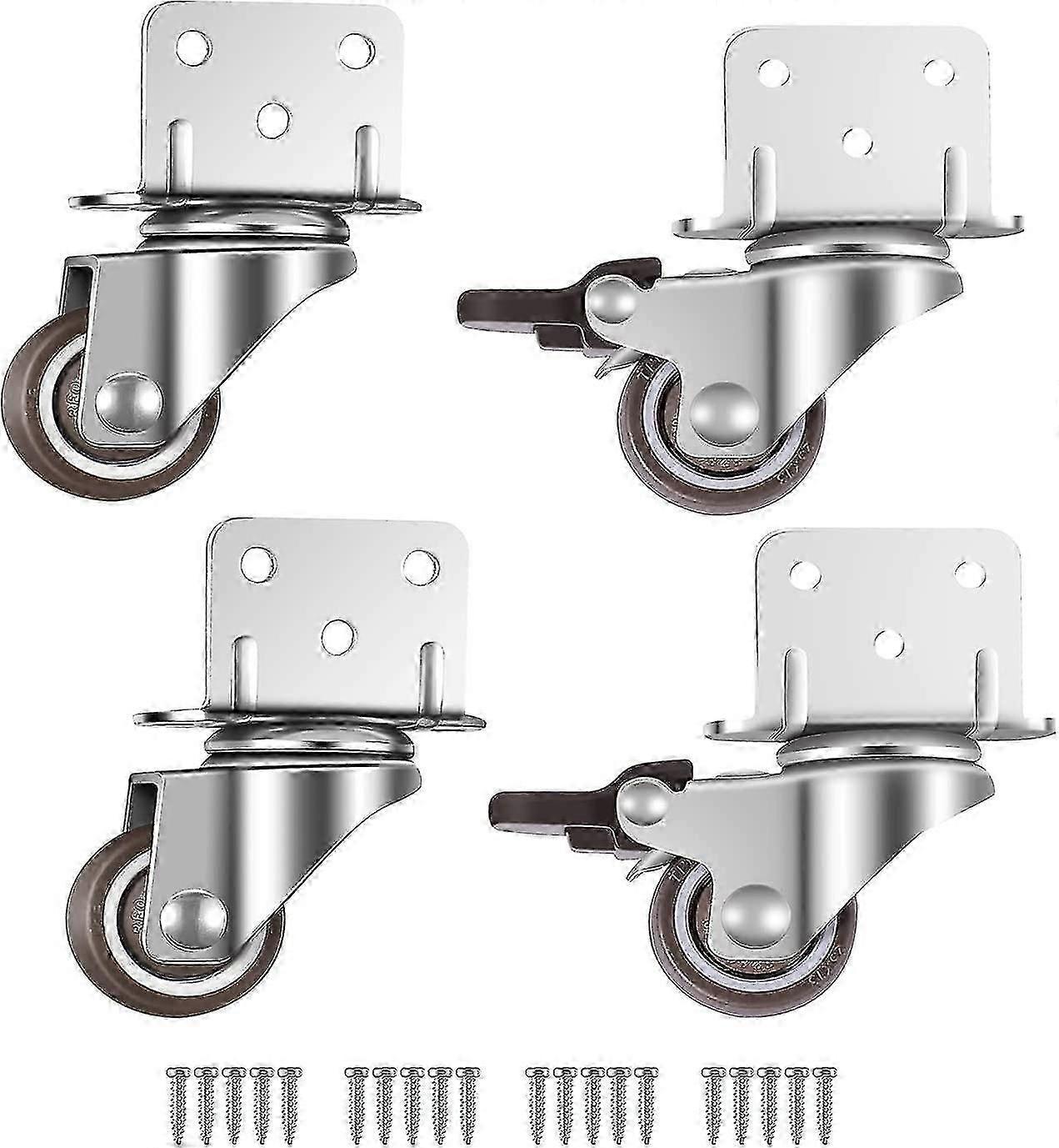Set Of 4 Small Furniture Swivel Casters, 25mm With Brake, L-mount Plate, Suitable For Furniture, Flower Stands, Nurseries (25mm)