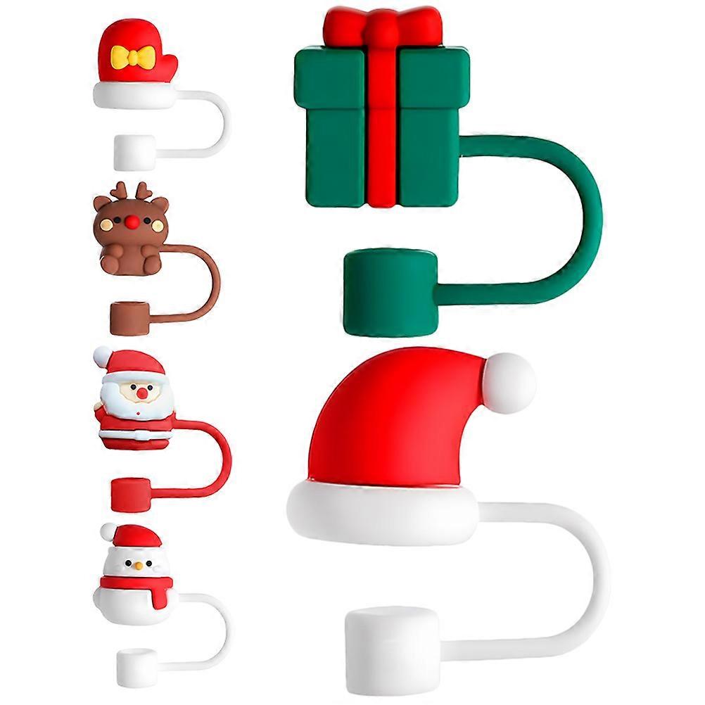 Straw Stopper Caps Cartoon Design for Commercial Use Assorted Color Protective 6Pcs