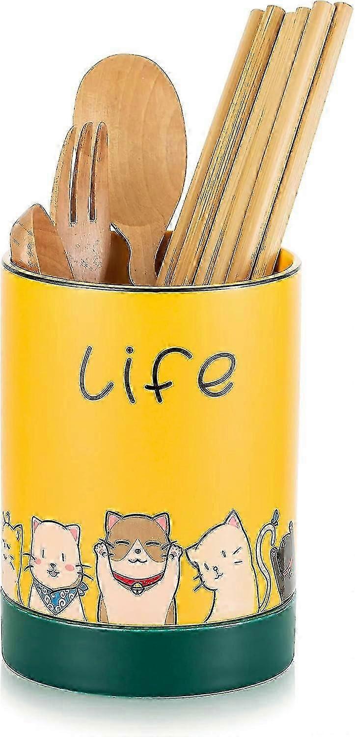 Kitchen Utensil Holder, Ceramic Cutlery Holder With Cute Cat Pattern, Convenient Kitchen