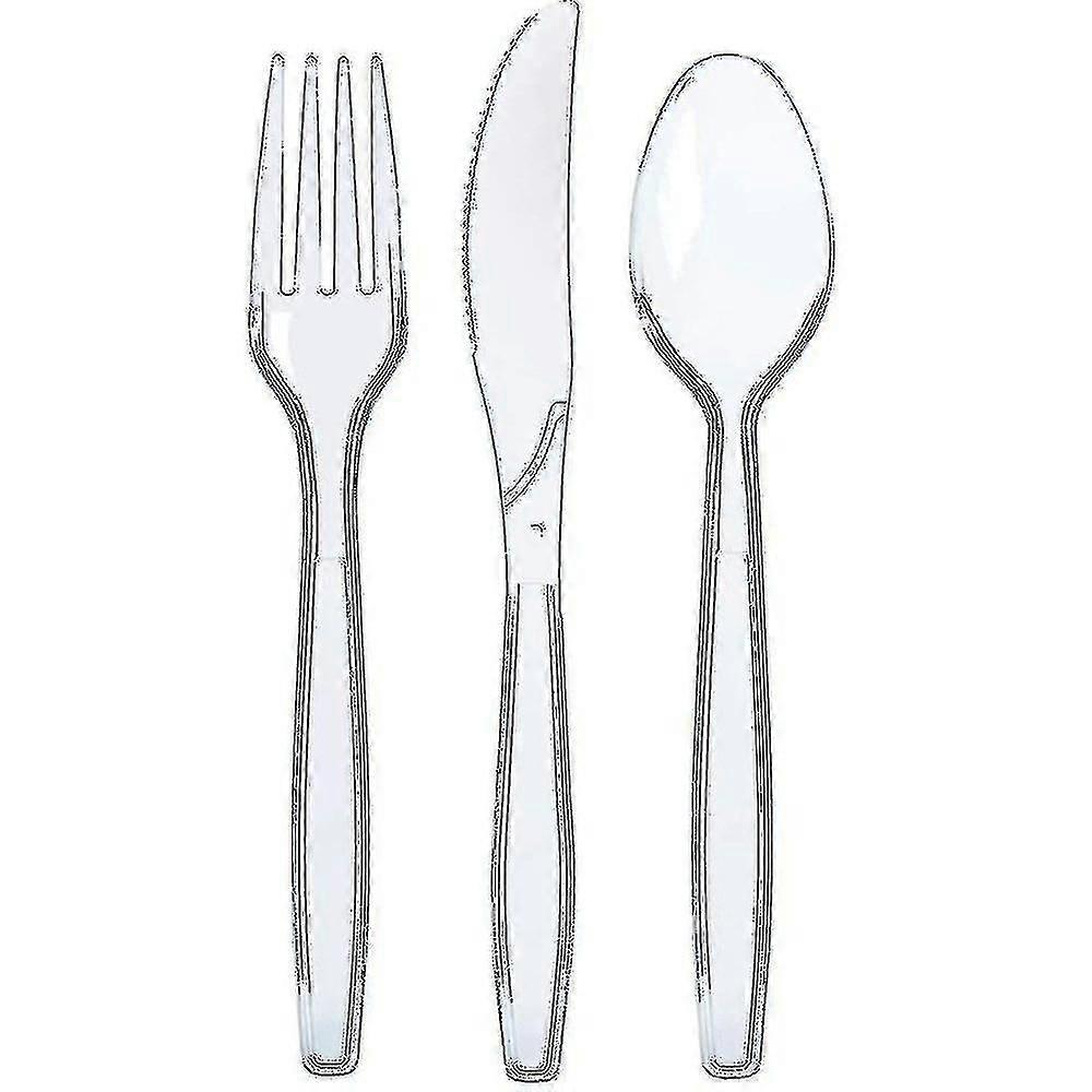 300-piece Clear Plastic Silverware Set - Disposable Cutlery Set With Forks, Spoons, And Knives - Heavy Duty Bulk Flatware Set Tw