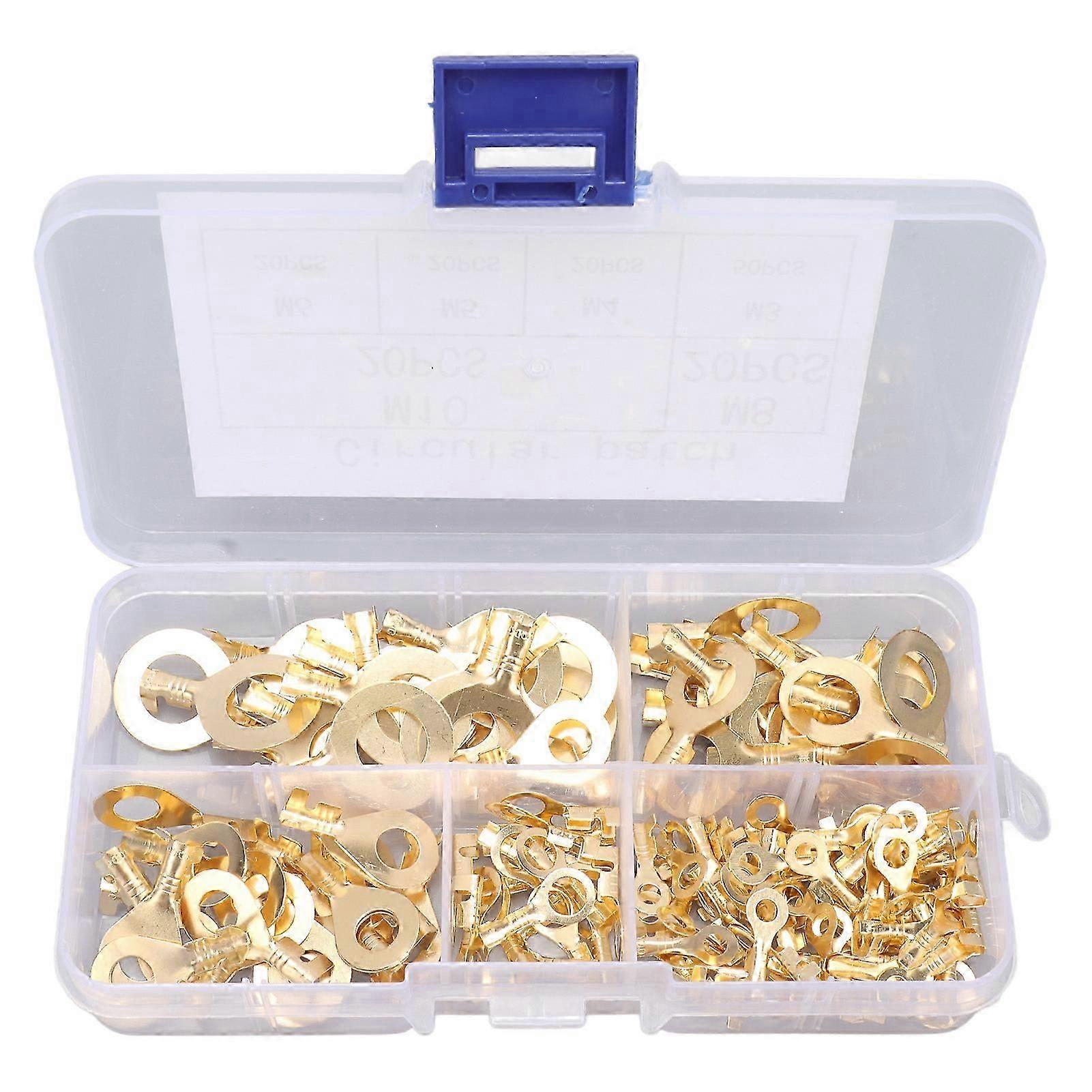 150PCS Ring Terminal Assortment Brass Electric Wire Lugs with Storage Box M3 M4 M5 M6 M8 M10