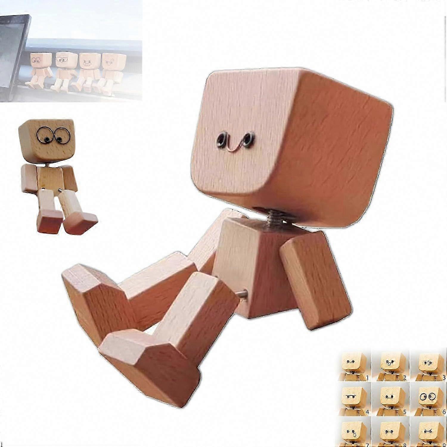 Charming 12pcs Magnetic Expressions Swaying Wooden Figure with Funny Shaking Feet, Cute Car Dashboard Ornament