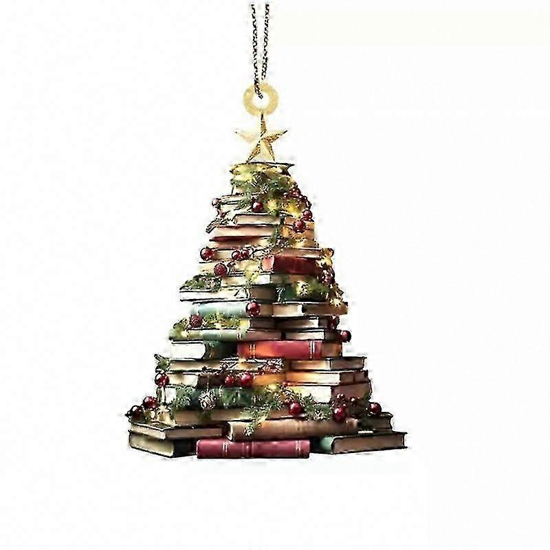 Christmas Tree Bookshelf Pendant, Stacked Books Ornament for Book Lovers Fun