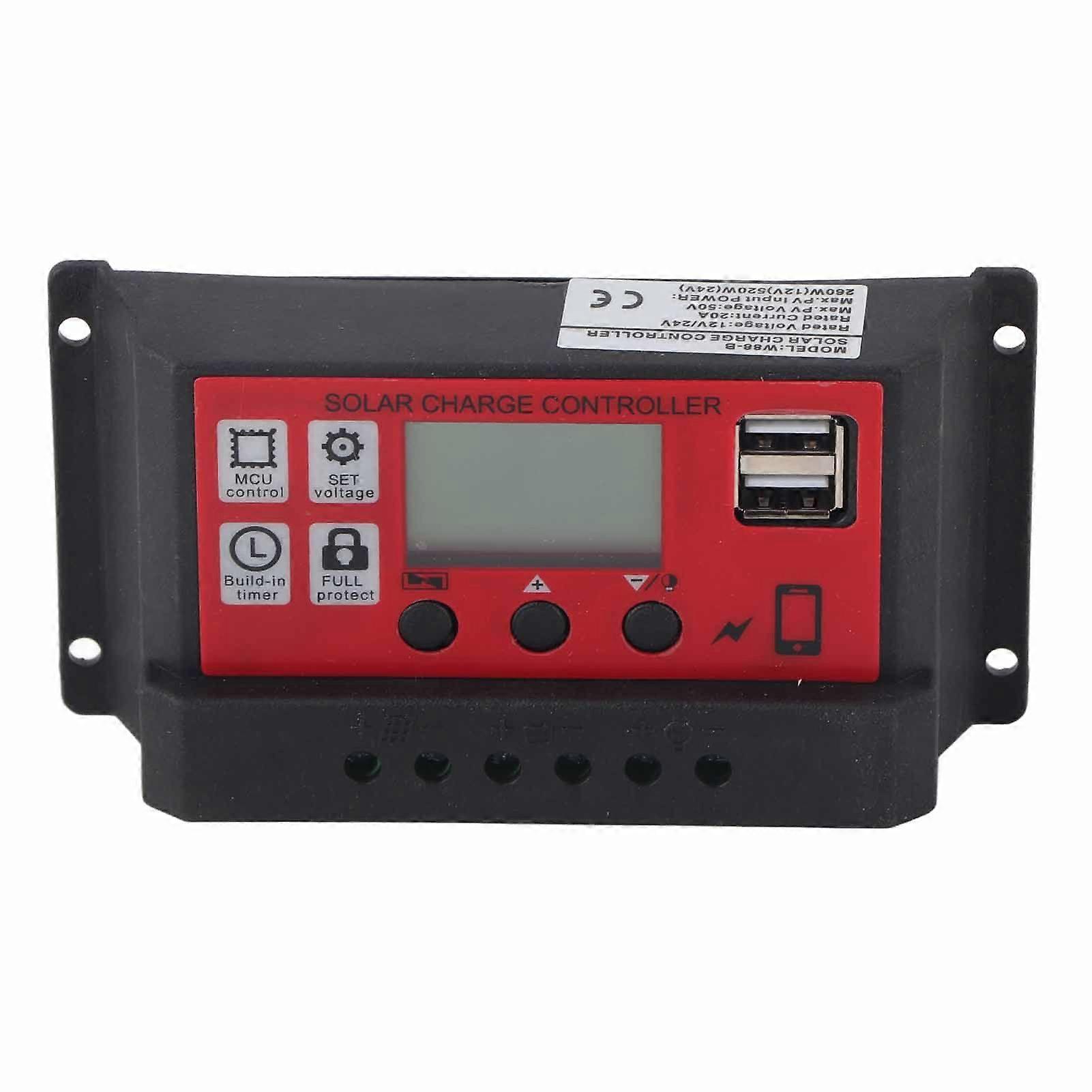 Solar Charge Controller Adjustable Solar Panel Battery Intelligent Regulator with LCD Display 12V 24V20A