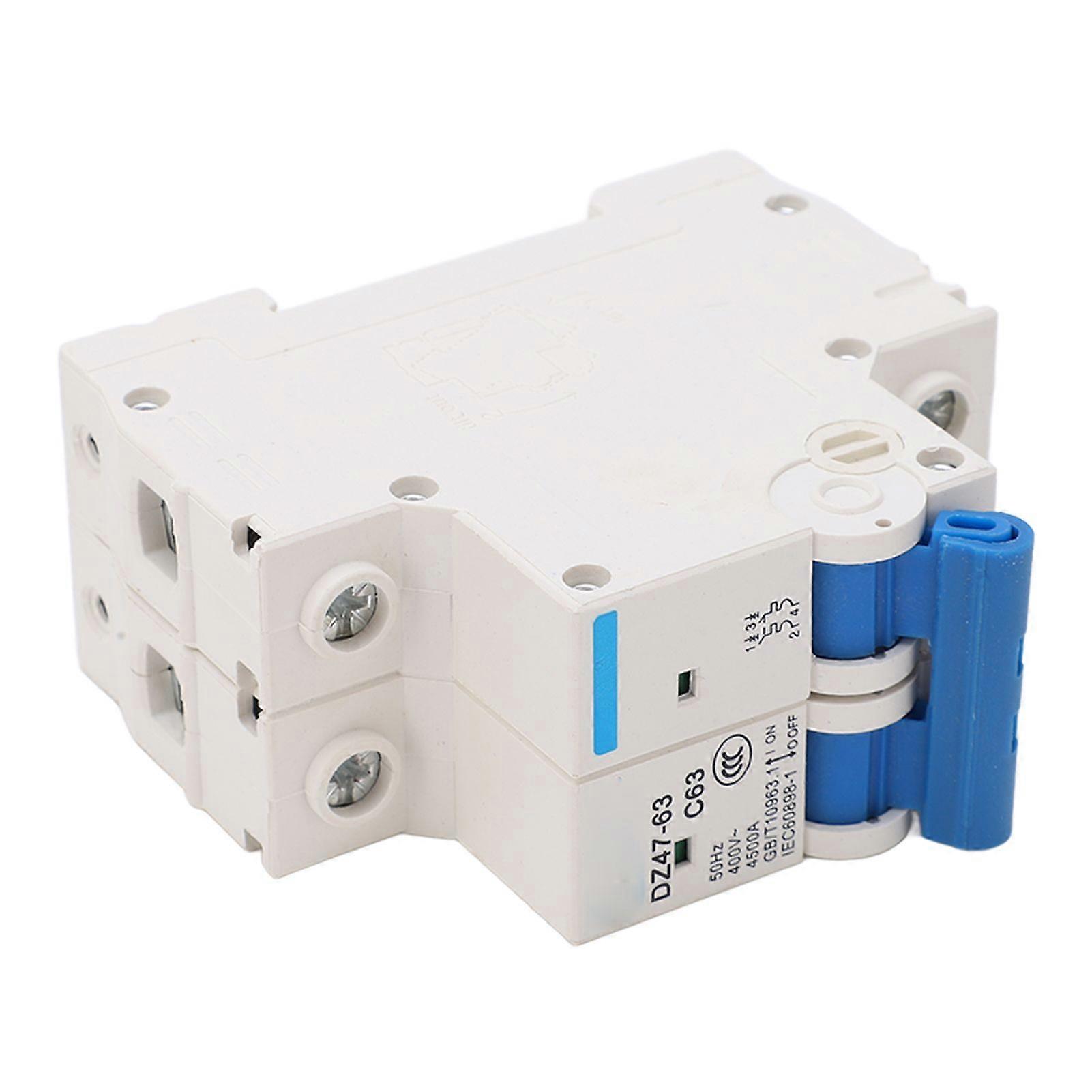 Miniature Circuit Breaker Pa66 Shell 2P DIN Rail Circuit Breaker Breaking Capacity 4500A 400V 63A