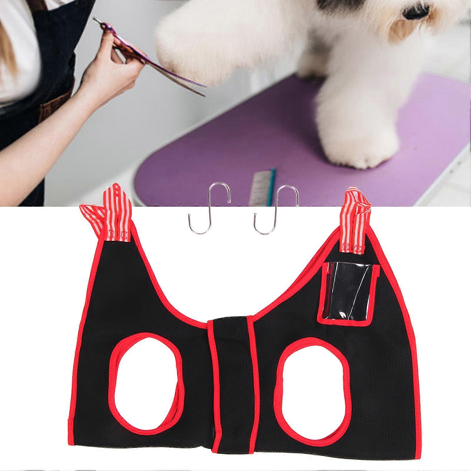 Adjustable Dog Grooming Hammock with Pocket, Breathable Polyester