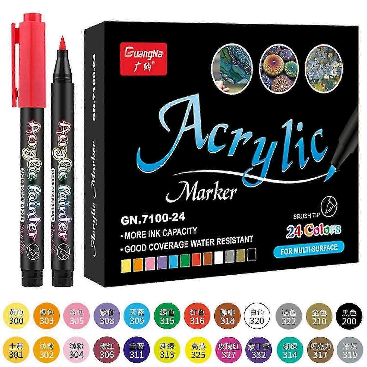 Acrylic Pen Acrylic Paint Brush Marker Pens for Fabric Canvas,Art Rock Painting,Stone,Card Making, Metal and Ceramics 12/24/36 C