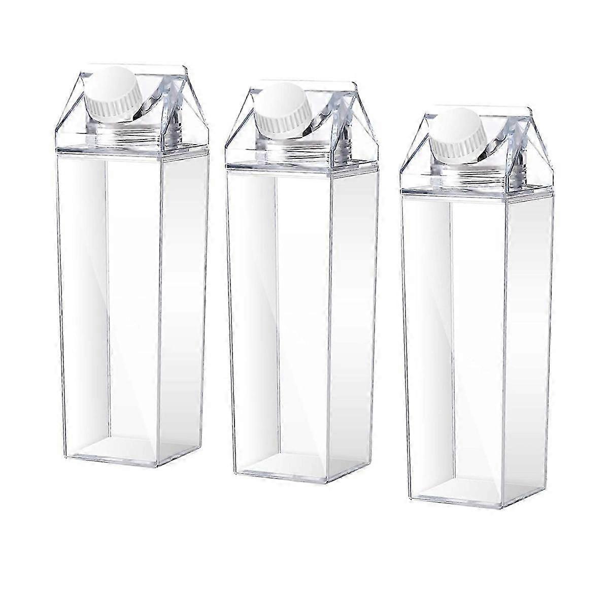 3 Pcs 1000ml Square Plastic Milk Bottle for Coffee and Juice