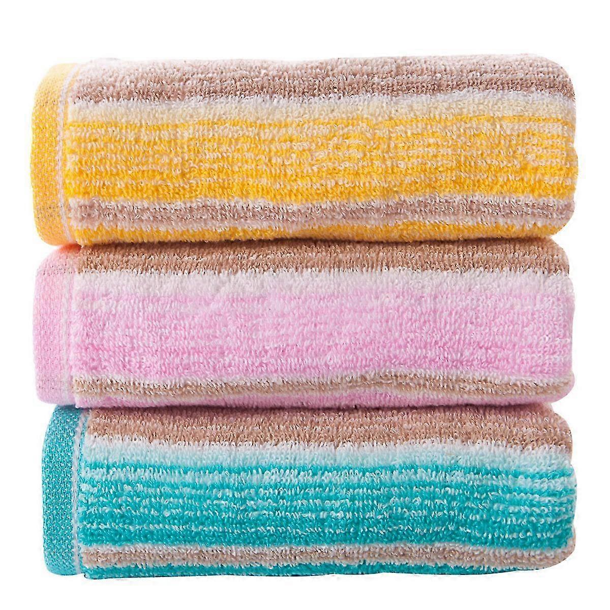Badetücher Set - 3 Stück Handtuch Baumwolle Streifen Handtücher, saugfähige Handtuchsets für Erwachsene - Rot+Grün+Gelb