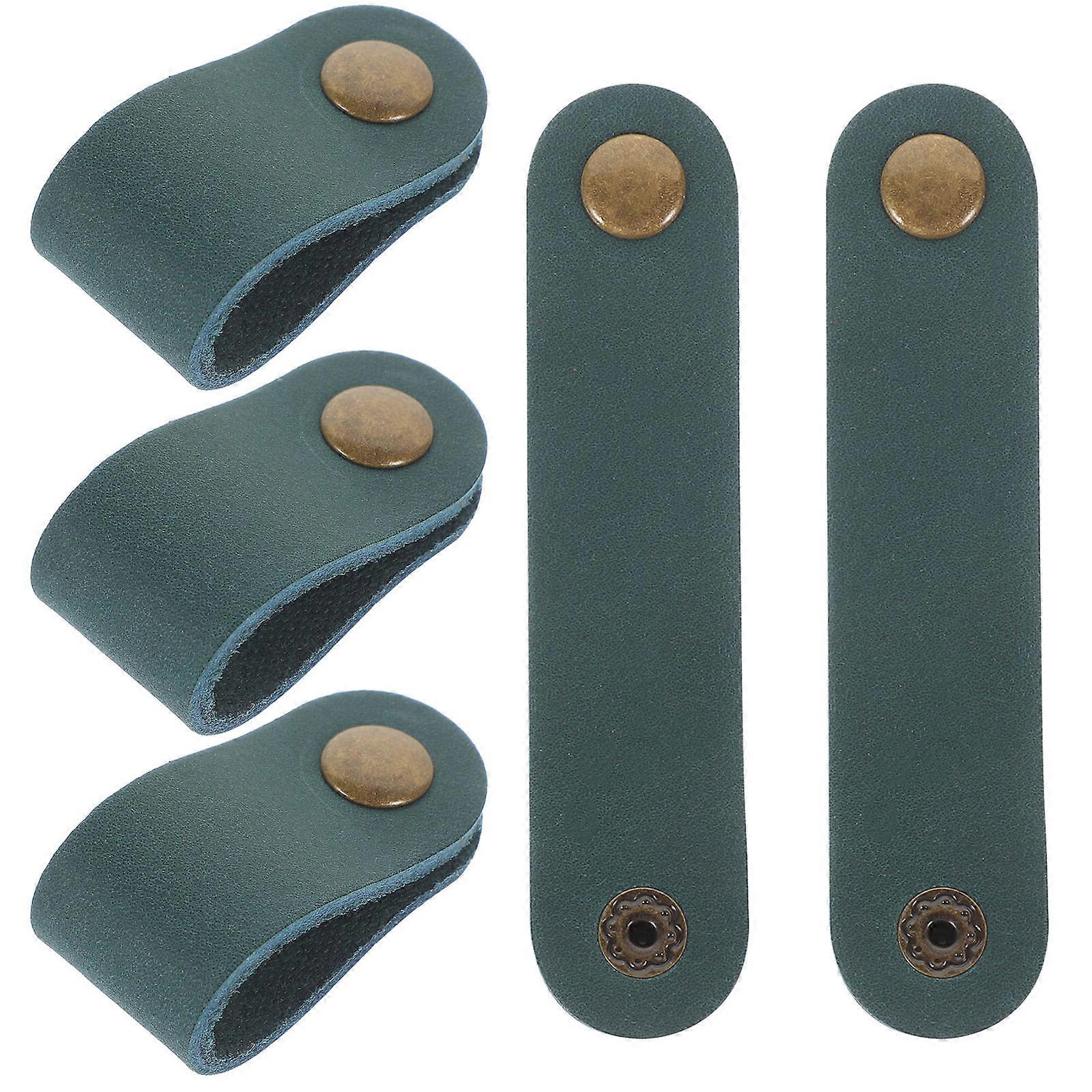 Cord Organizer for Cable Management in Dark Blue Made of Durable Cowhide 5 Pieces