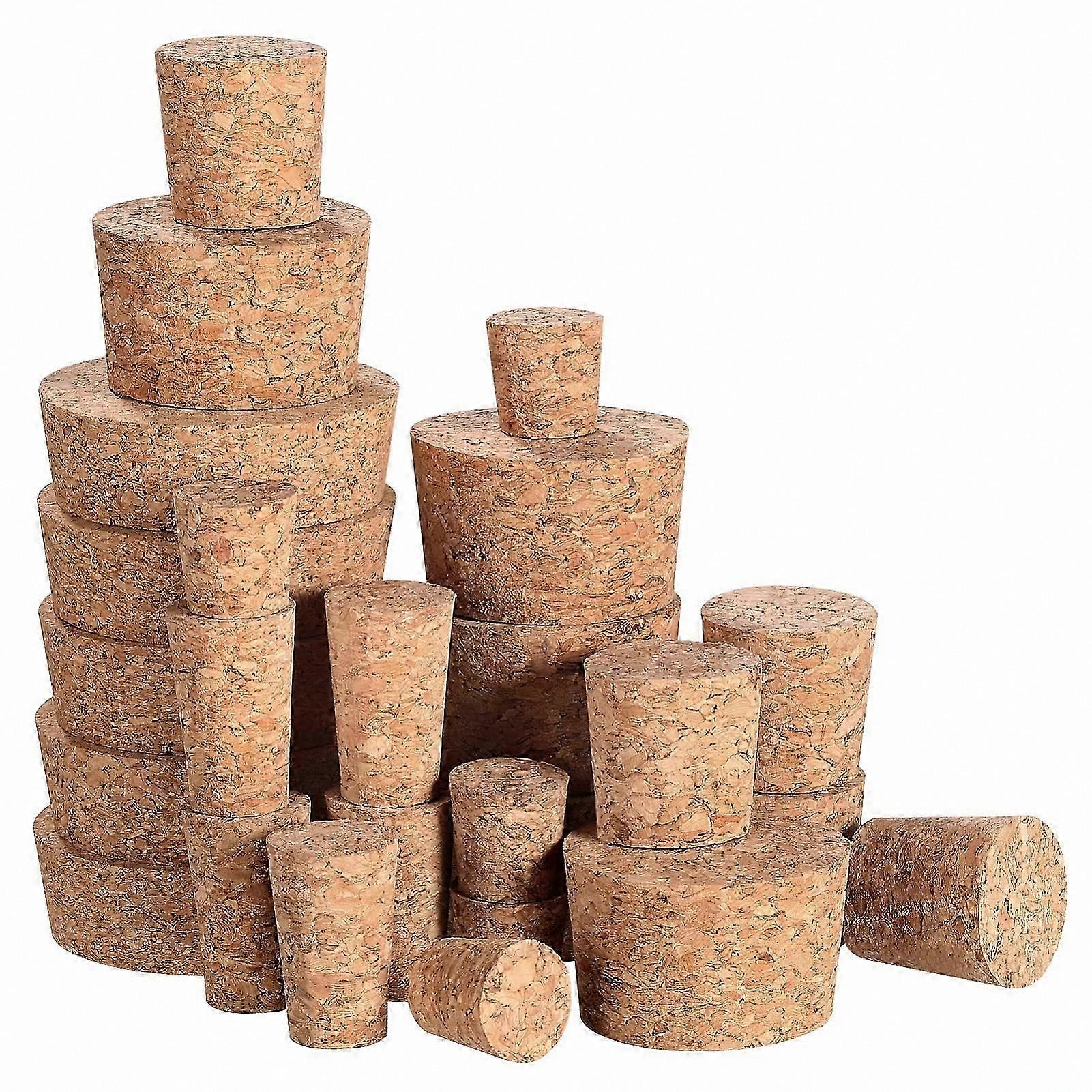 Assorted Cork Stoppers in 5 Sizes for Bottles, 25 Pieces Tapered Wooden Plugs