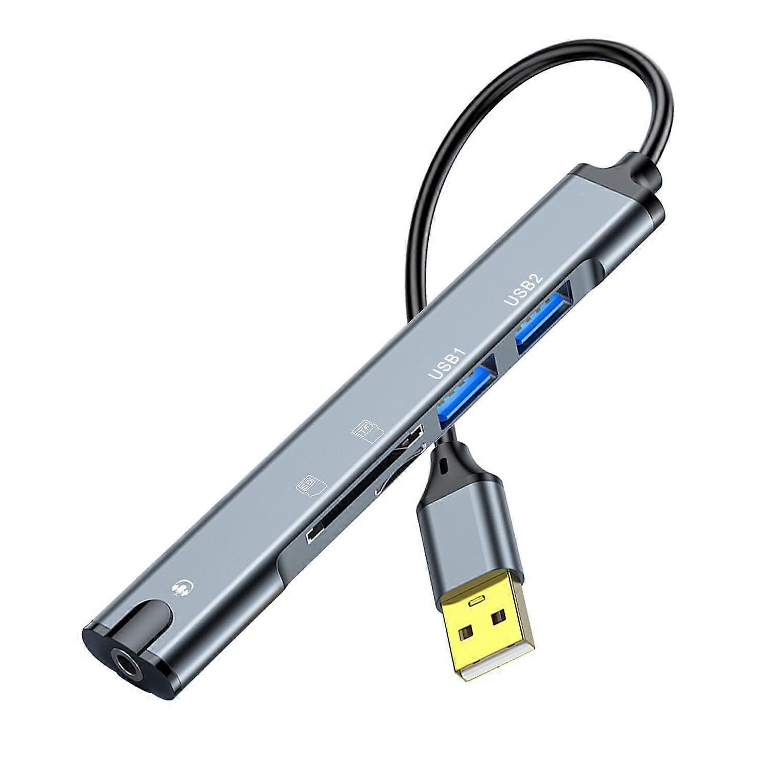 5 in 1 USB Docking Station Hub USB 2.0 to USB 2.0 TRRS 3.5mm Audio TF/SD Card Reader Multi Function Port Replicator Adapter, for Laptop TF/SD Memory C