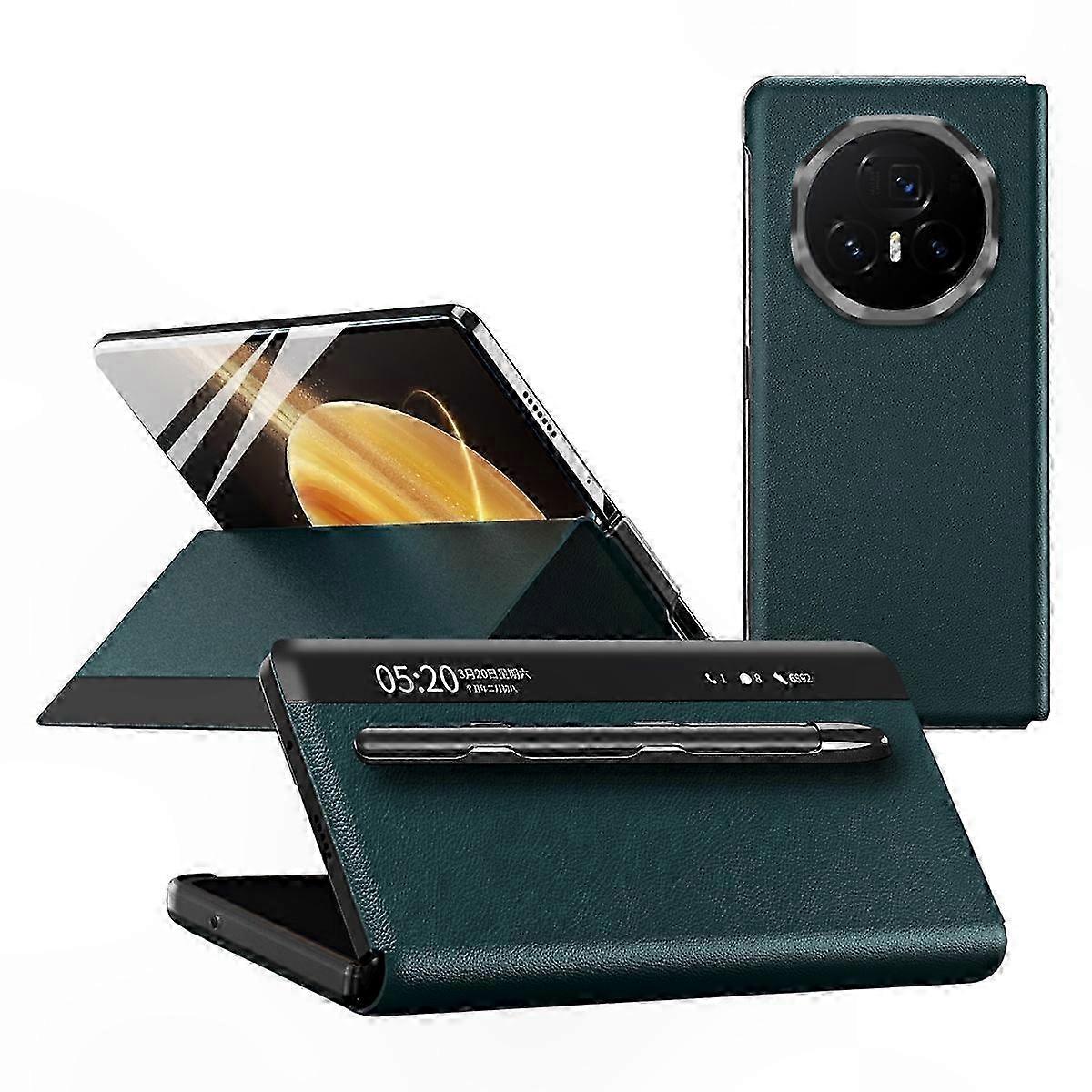View Window PU Leather Phone Case with Stylus for 5G Foldable Devices