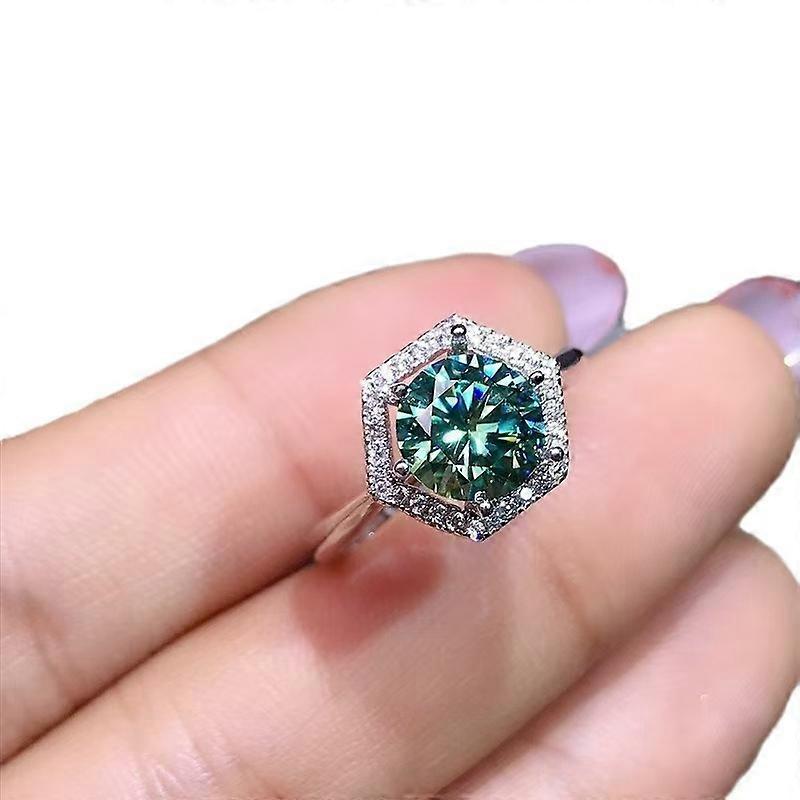 Women's Ring, 1 Carat Blue Green Gemstone Square Setting Copper CZ Inlaid