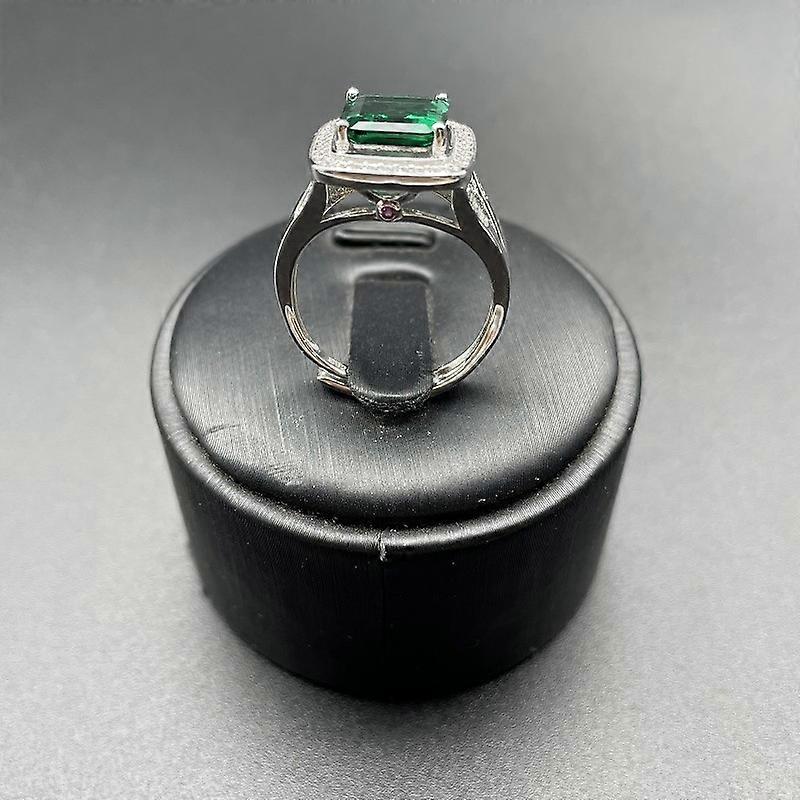 S925 Sliver Rectangular Shape Emerald with Cubic Zirconia Engagement Ring,Wedding Engagement Jewelry