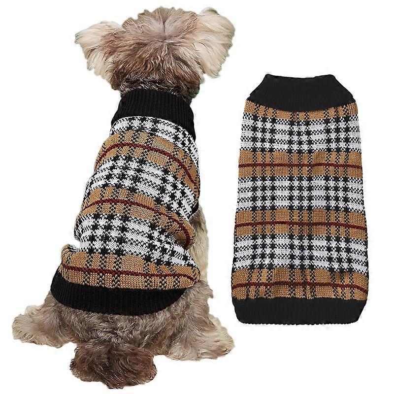 Autumn and winter warm classic plaid American retro lapel knitted Teddy Sherlock small and medium cat pet sweater