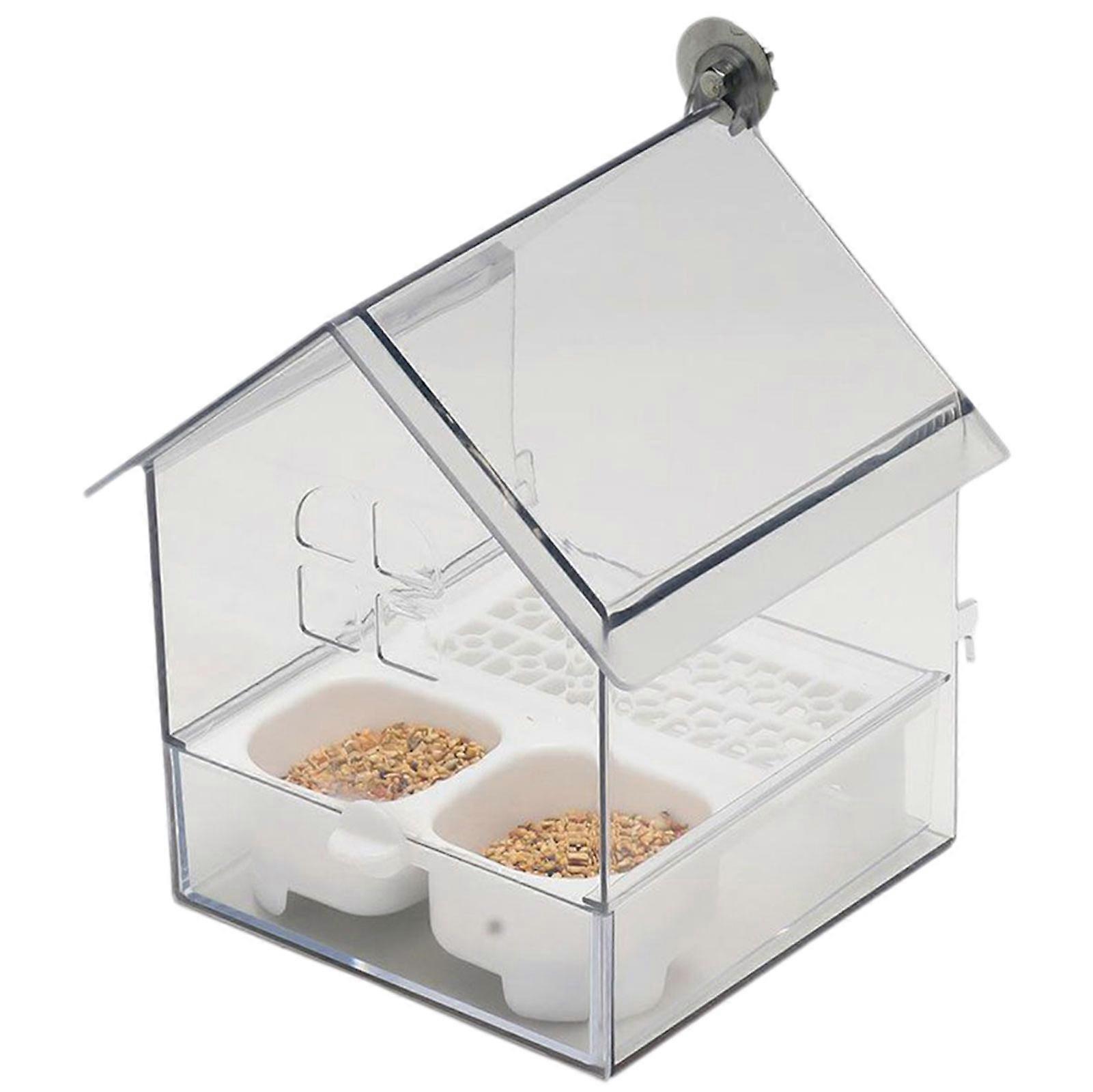 Pull-Out External Parrots Feeder Transparent Birds Feeder with Water Food Dish for Garden Lawn Balcony