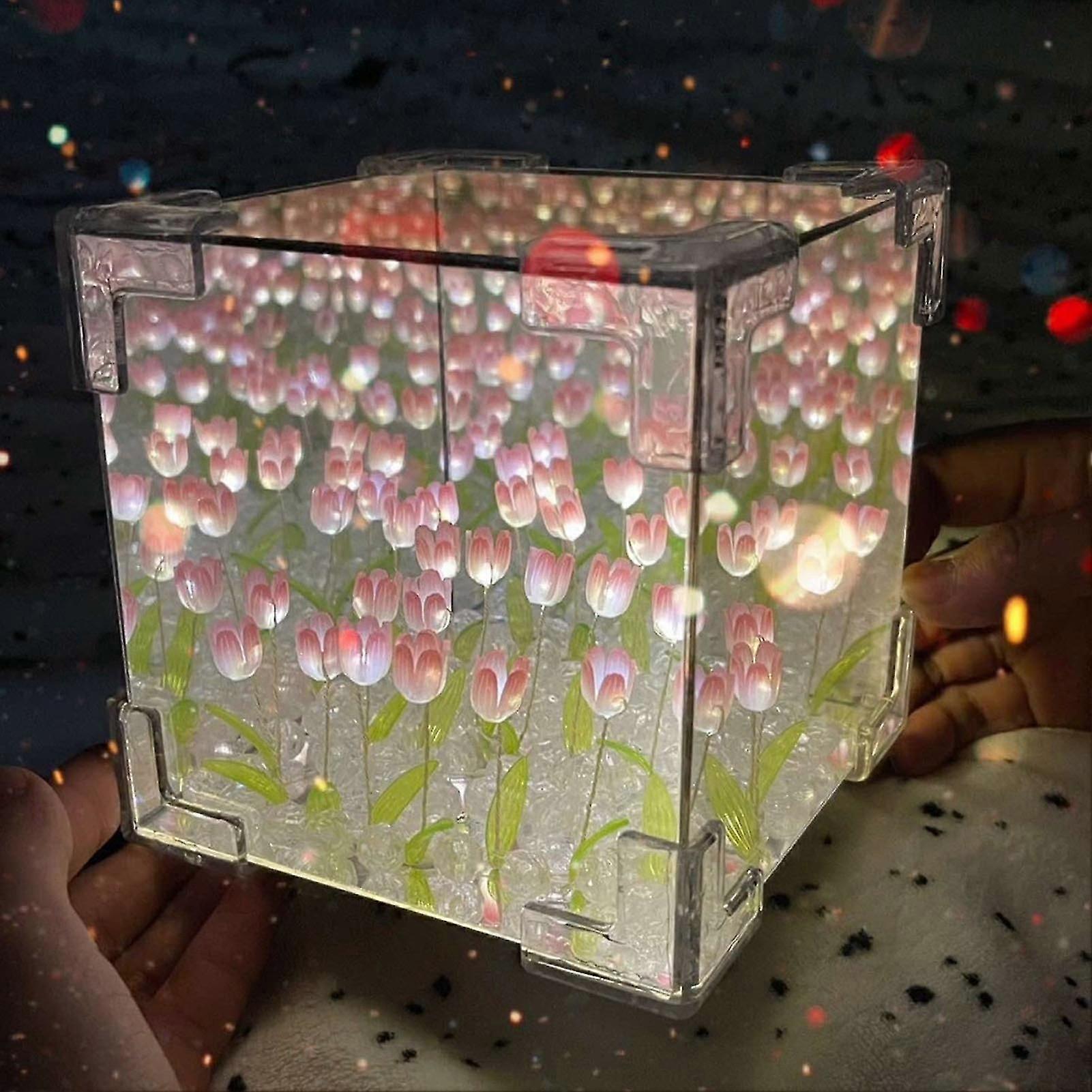 Tulips Mirror Flower Lamp DIY Material Set Multi-Purpose Elegant Desk Lamp Gift for Friends Family