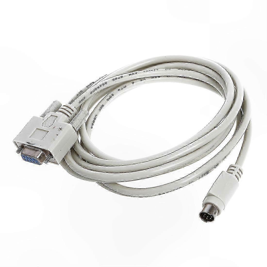 RS232 DB9 to 8P Mini DIN Adapter Cable, 8.2FT White Serial Data Transfer Cord for PLC Devices