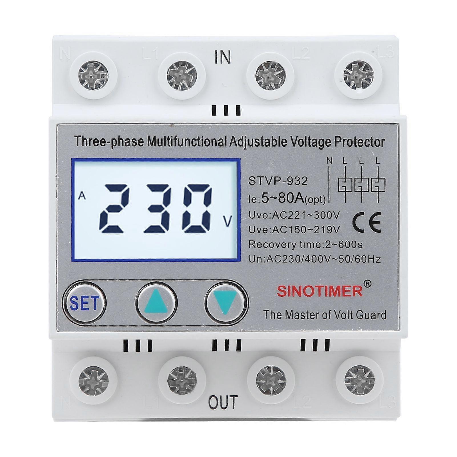 Adjustable Voltage Protector 3-Phase LCD Multifunctional Self-Resetting STVP-932 230v 400VAC(50A )