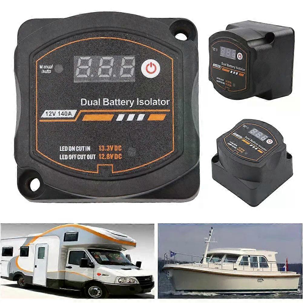 Dual Battery Isolator 12V 140A Auto Manual Voltage Sensitive Relay with Digital Voltmeter Smart VSR for Car RV Boat Marine
