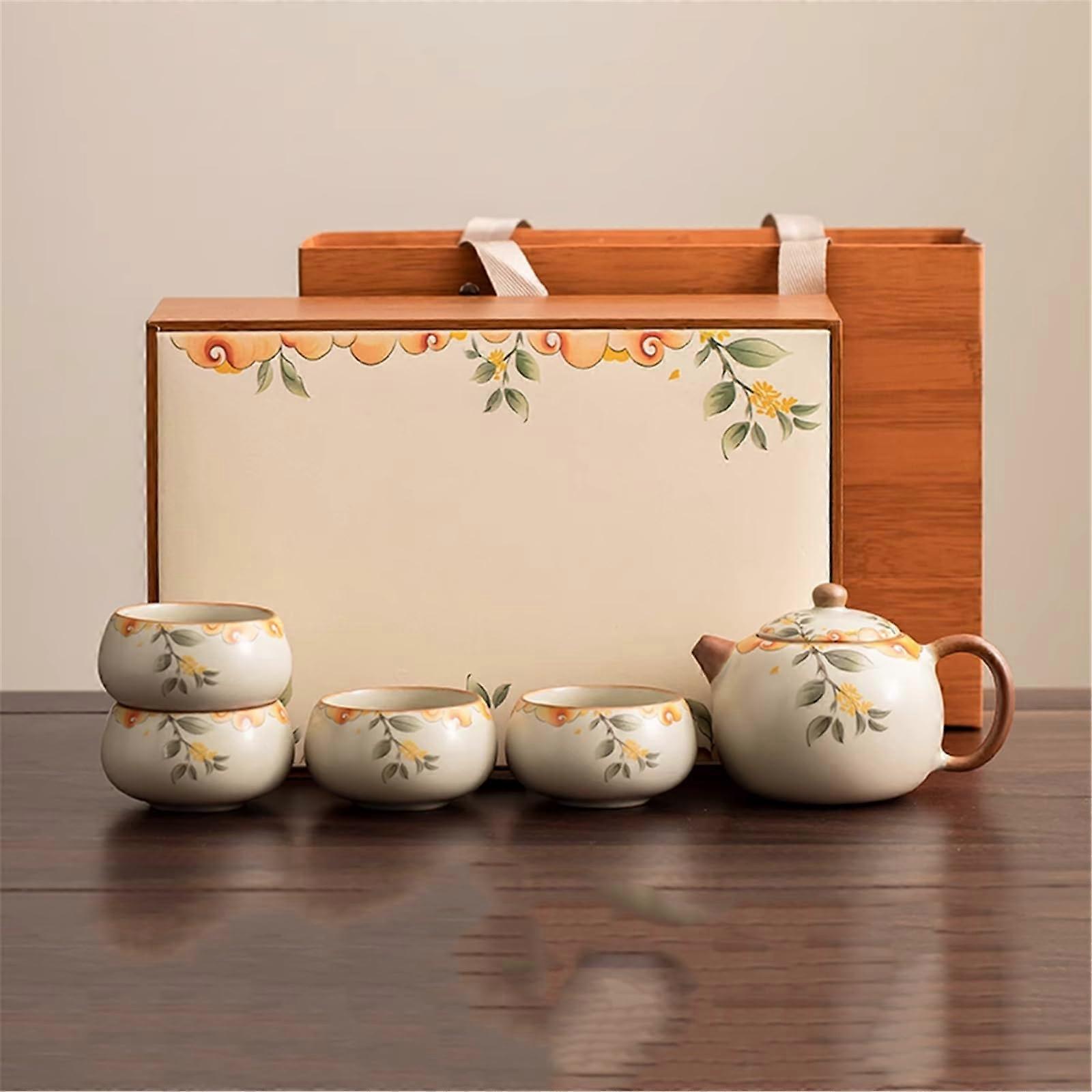Ru Kiln Kung Fu Tea Set With Dry Tray, 1 Teapot 4 Cups, Home Brewing Kit Set 4
