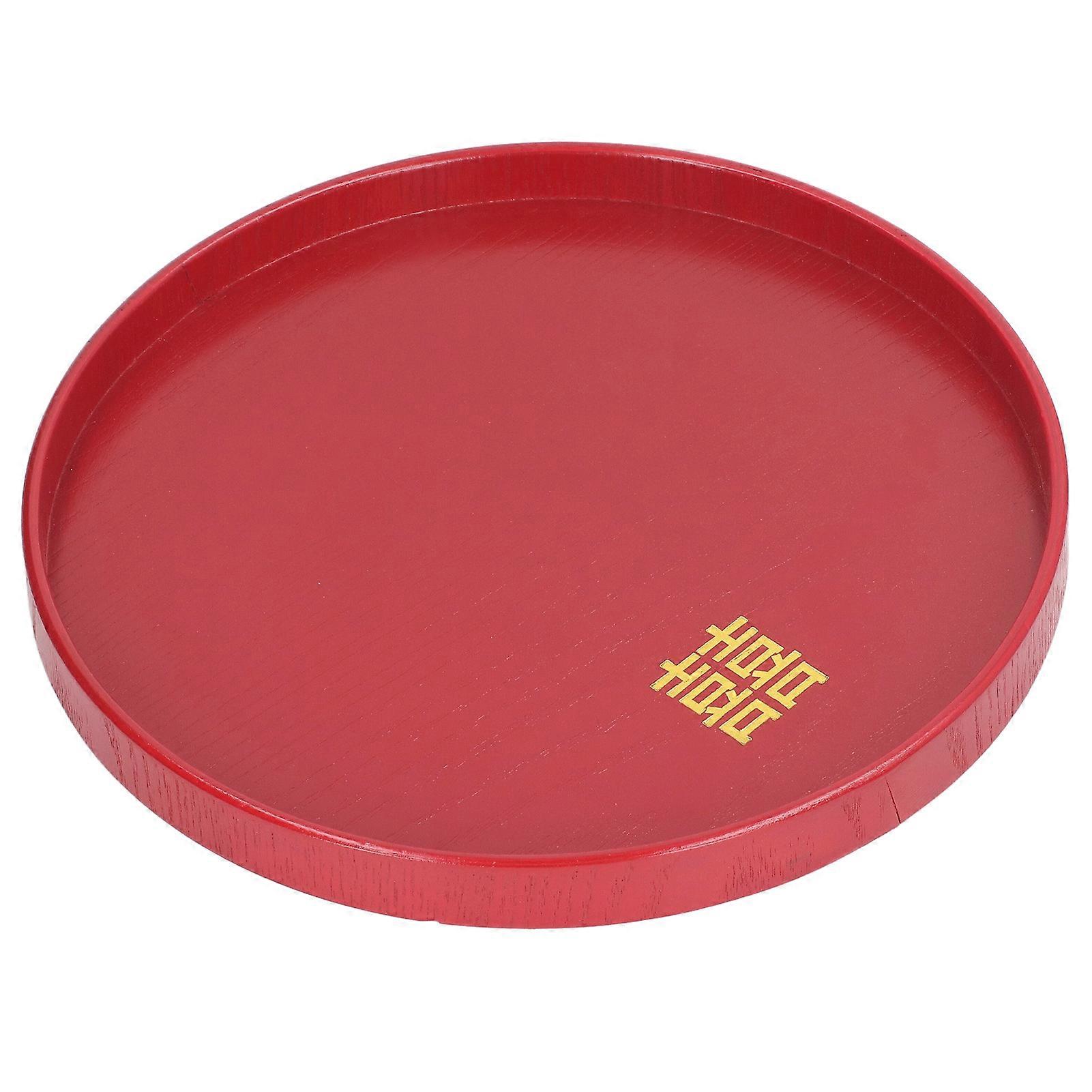Red Solid Wood Round & Square Serving Tray, Multiple Sizes