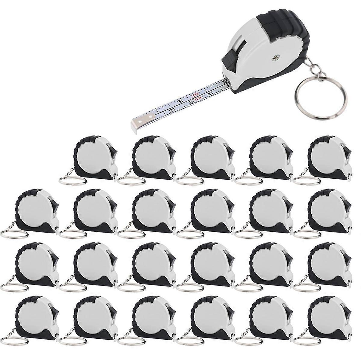Mini Tape Measure Keychain Set, 3 Ft Retractable, 24 Pieces, Pocket Size with Lock White