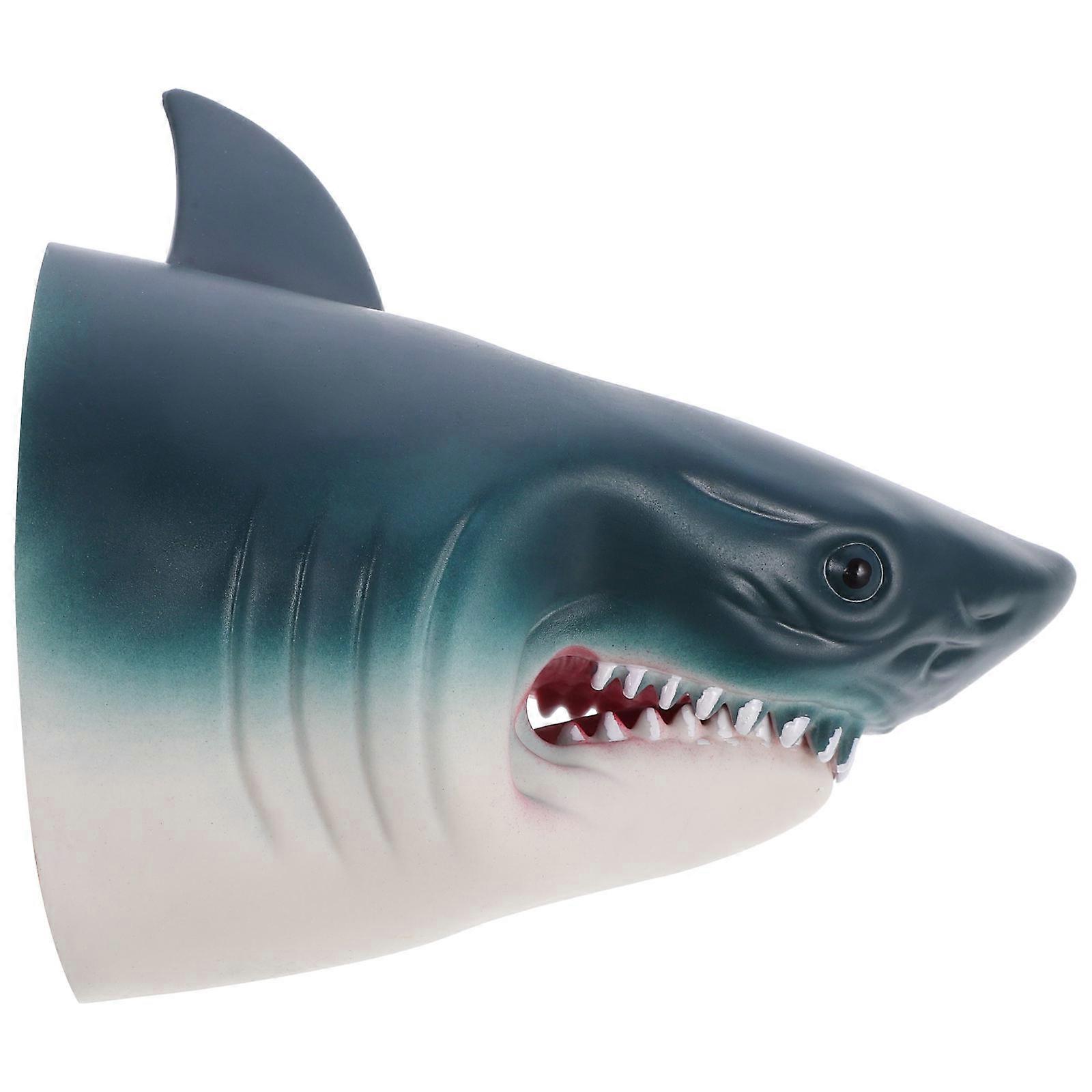Dark Blue Shark Hand Puppet Soft Rubber for Children Interactive Play Storytelling 1Pcs