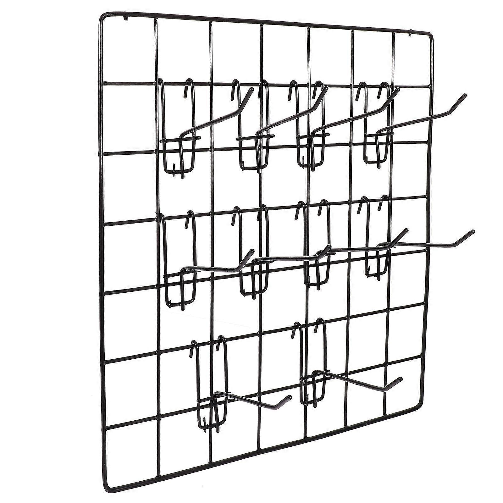 Wire Grid Wall Panel for Display with Nail and 10Pcs Hooks Black Iron Grid Organizer