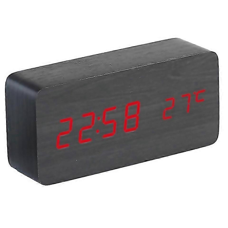 For Wooden Square Desk Clock Led Display Temperature For Bedroom Black