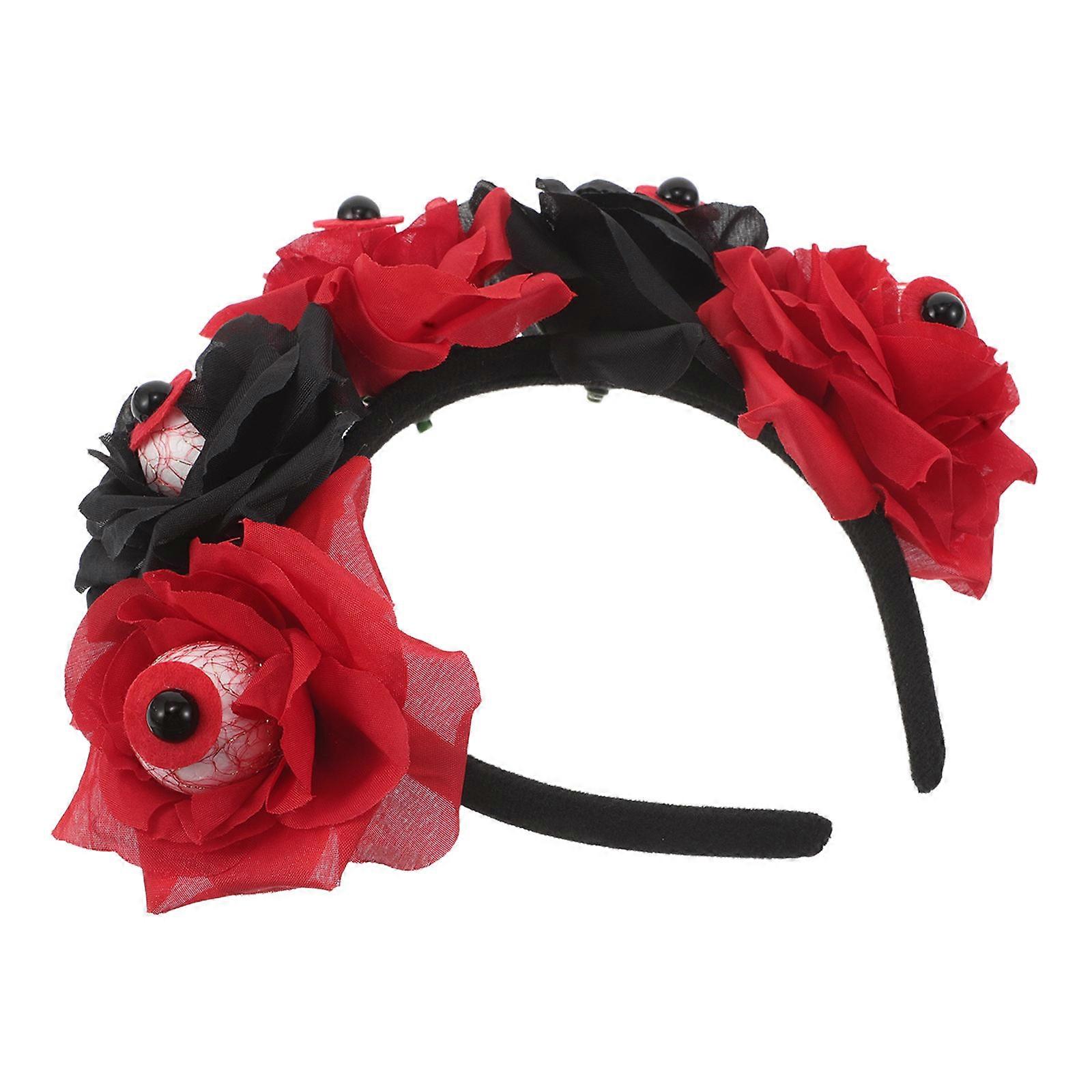 Halloween Eyeball Headband with Artificial Roses for 2Pcs Scary Party Accessory