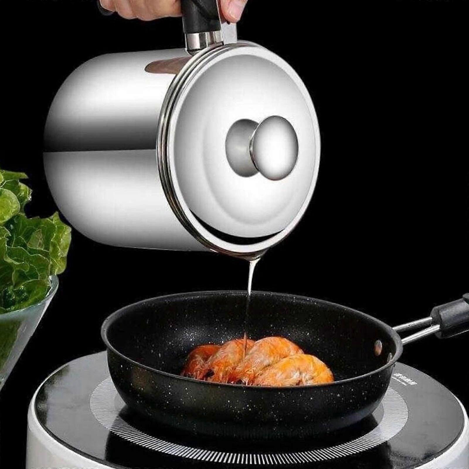 Yyuenw 1.3L Bacon Grease Container with Strainer, Stainless Steel Oil Pot Large-Capacity Filter with Removable Coaster Tray for Frying Oil & Cooking