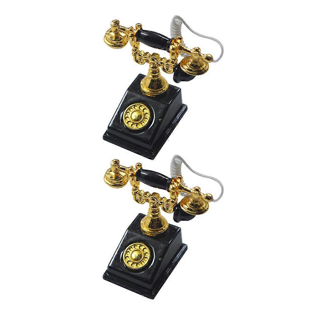 Mini Telephone Decorative Model 2Pcs Retro European Style Random Color Ideal For Mini House Decoration And Photography Prop