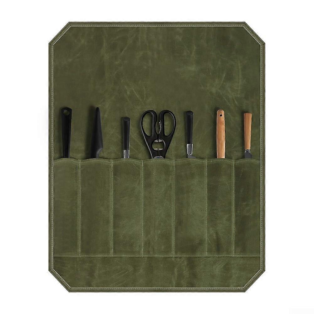 Chef KnifeRoll Bag Case 8Slot KnifeStorage Roll Bag, HeavyDuty Waterproof Waxed Canvas, Khaki Army Green, Camping