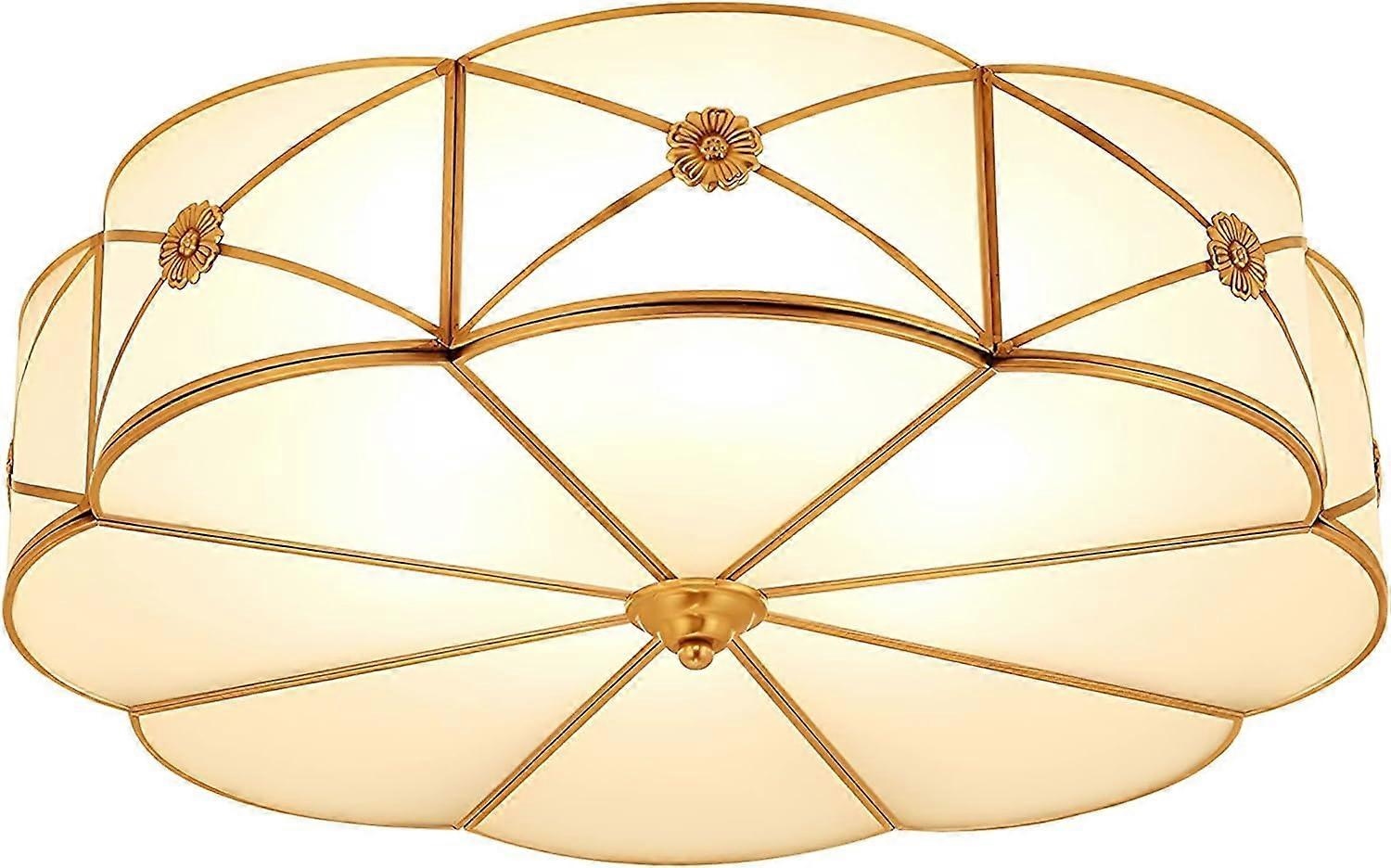 Mid Century Brass Ceiling Lights Retro Flush Mount Round Flower Shaped LED Lighting For Bedroom And Living Room 45cm