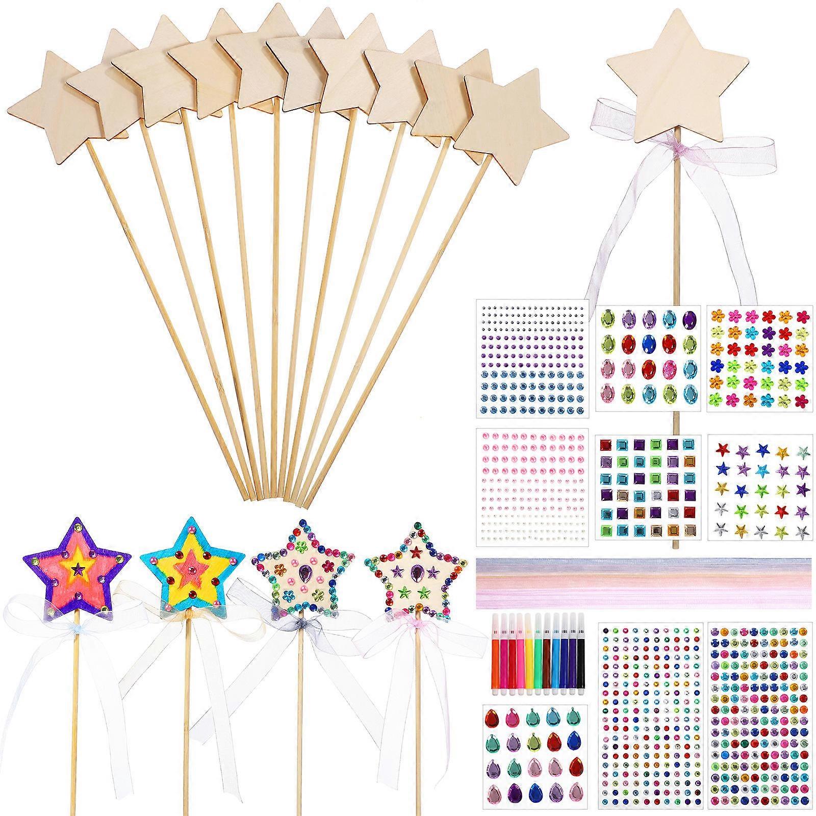 Fairy Wand Kit Princess Craft for Party Use 5Sets Unpainted Wood Materials