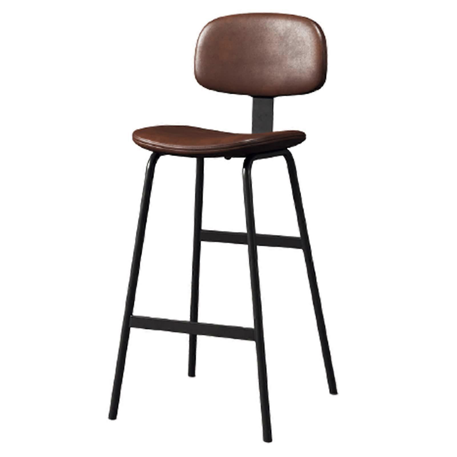 Bar Iron Chair Modern Barstool With Ergonomic Backrest And Footrest 75 Cm Seat Height Brown